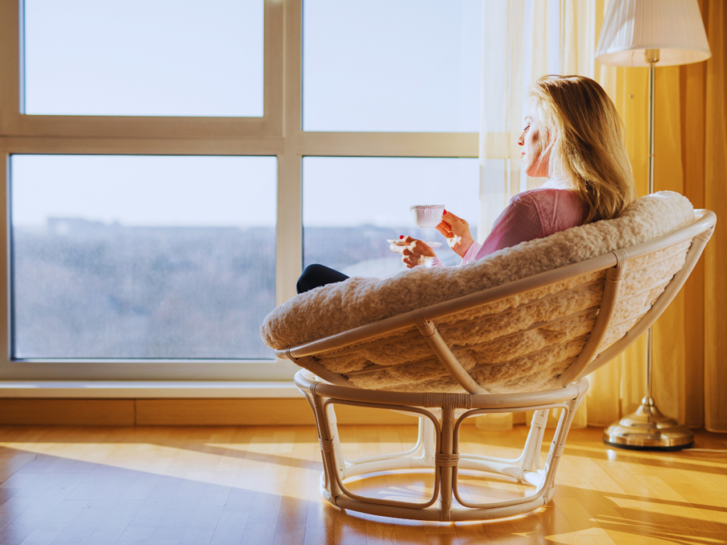 Person being mindful while drinking coffee