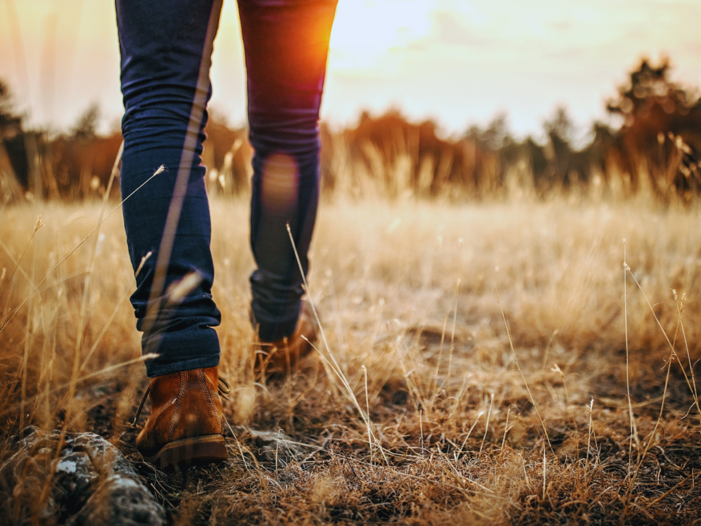 Person taking mindful walk